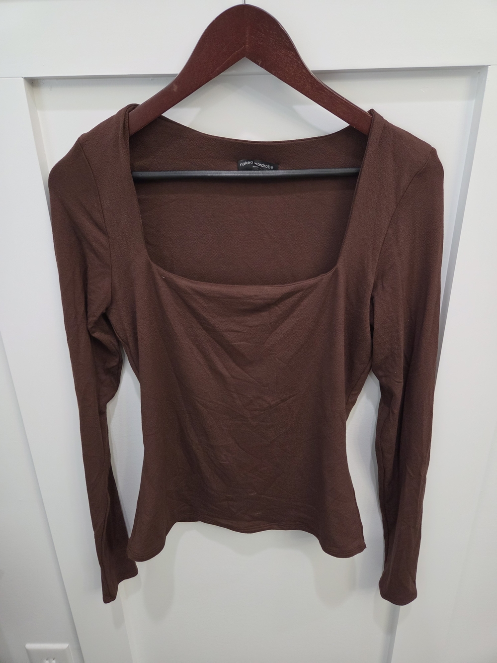 naked wardrobe Chocolate Brown Square Neck Long Sleeve Top